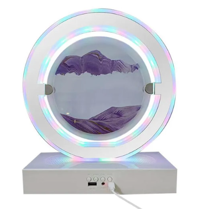 Lampa decorativa pentru birou cu LED multicolor tip tablou cu nisip miscator 3D clepsidra rotativa